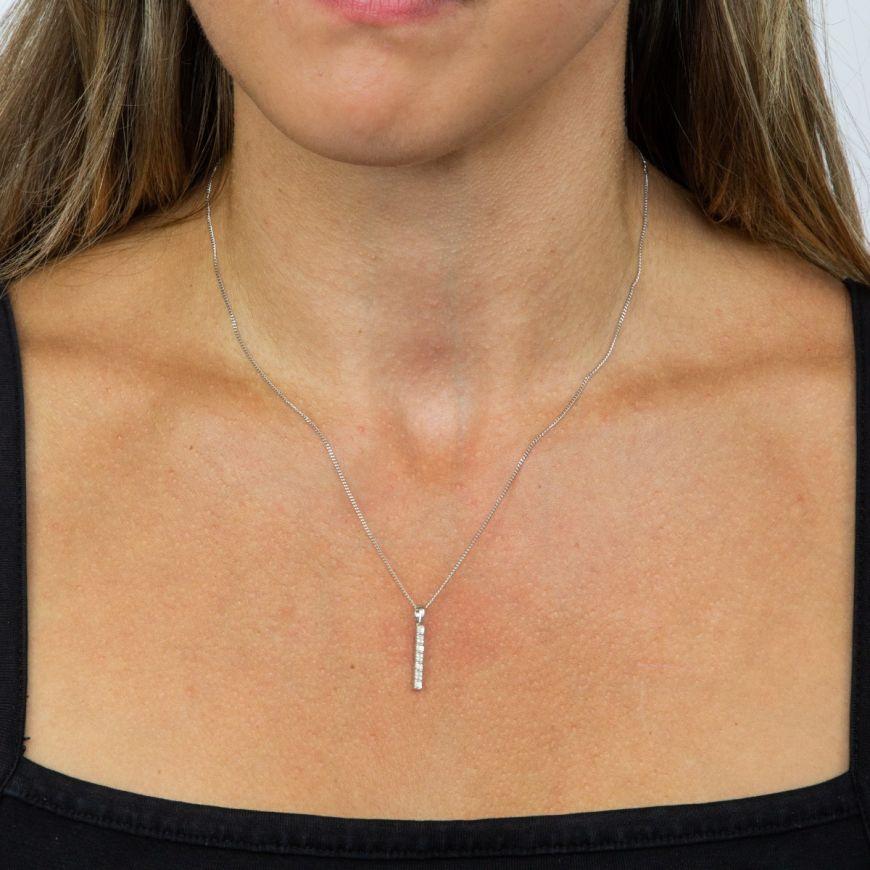 White Gold Diamond Baguette Bar Pendant Necklaces & Pendants Carathea
