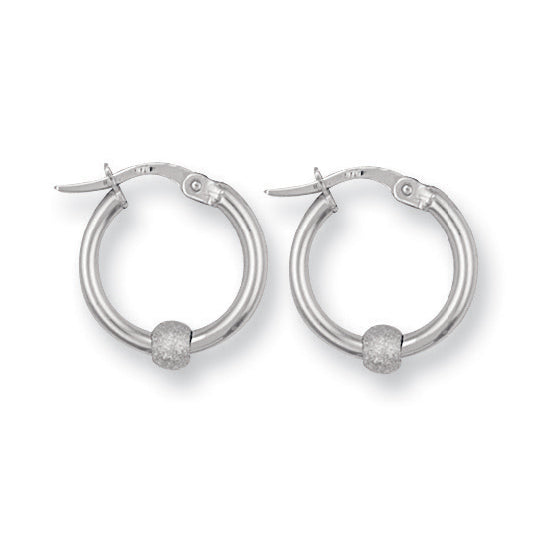 White Gold Glitter Ball Hoop Earrings Earrings Hanron