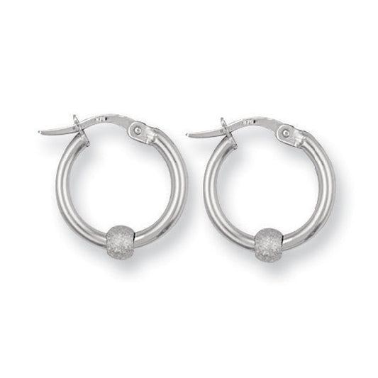 White Gold Glitter Ball Hoop Earrings Earrings Hanron 