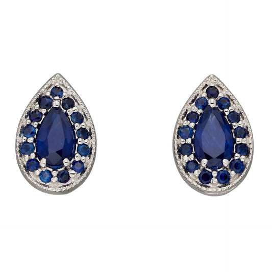 White Gold Sapphire Teardrop Stud Earrings