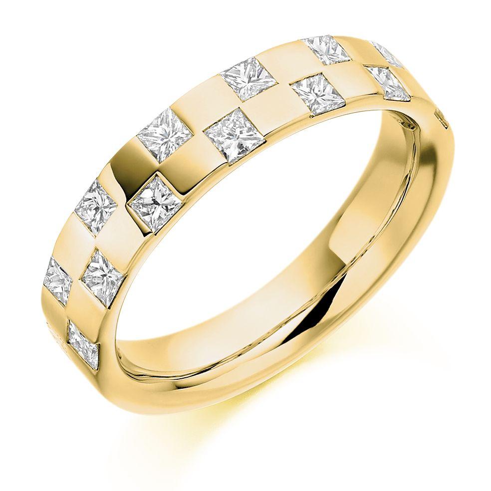 Princess Cut Diamond Chequerboard Half-Eternity or Wedding Band Rings Gemex