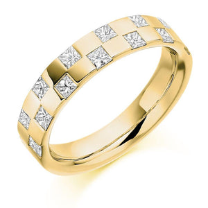 Princess Cut Diamond Chequerboard Half-Eternity or Wedding Band Rings Gemex 