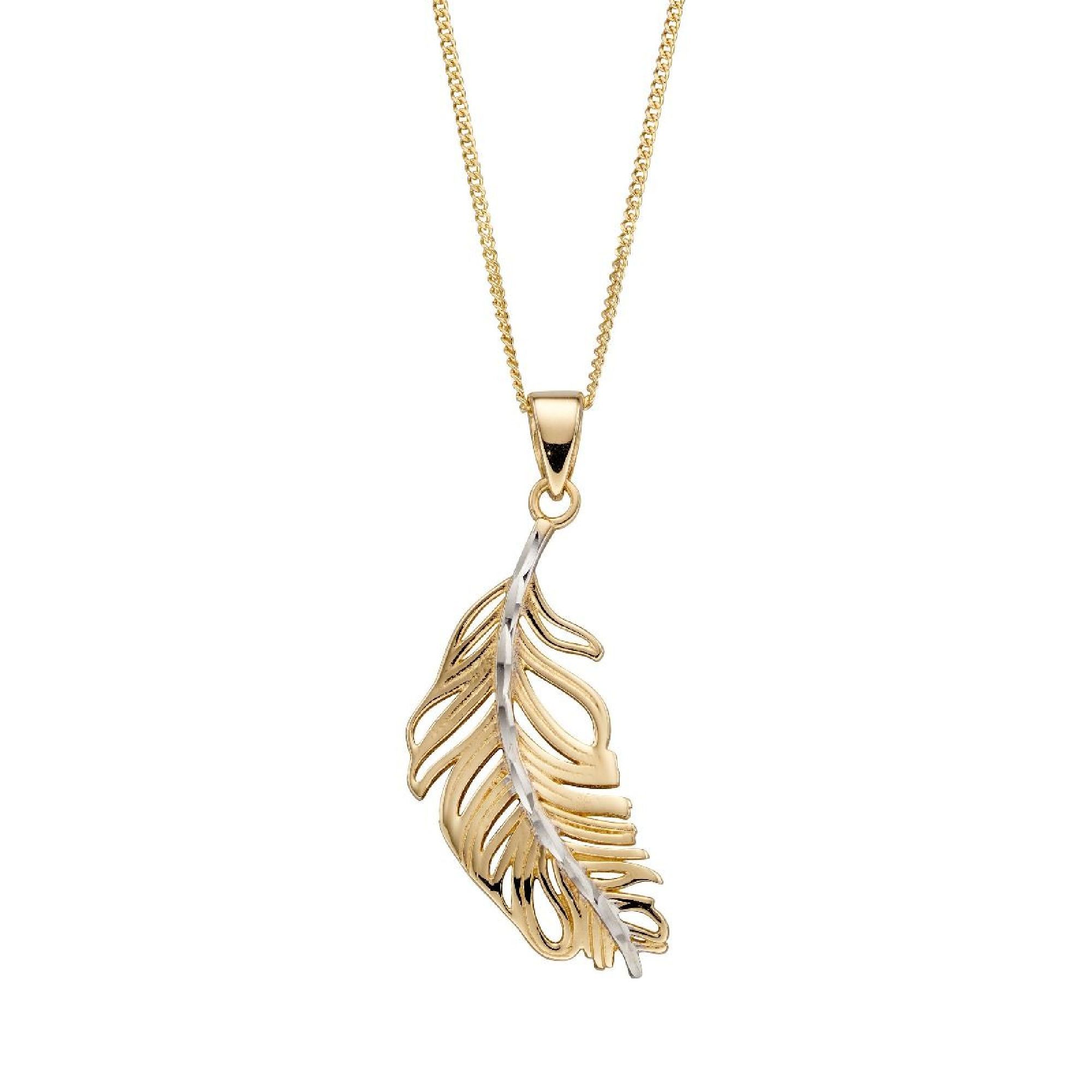 Yellow and White Gold Feather Pendant