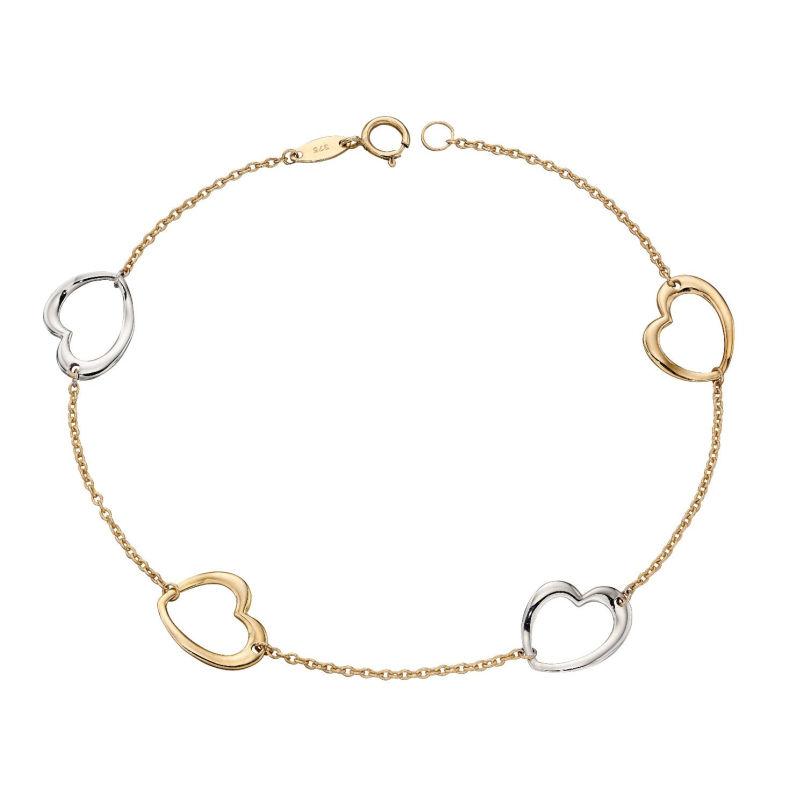Yellow and White Gold Hearts Bracelet Jewellery Carathea