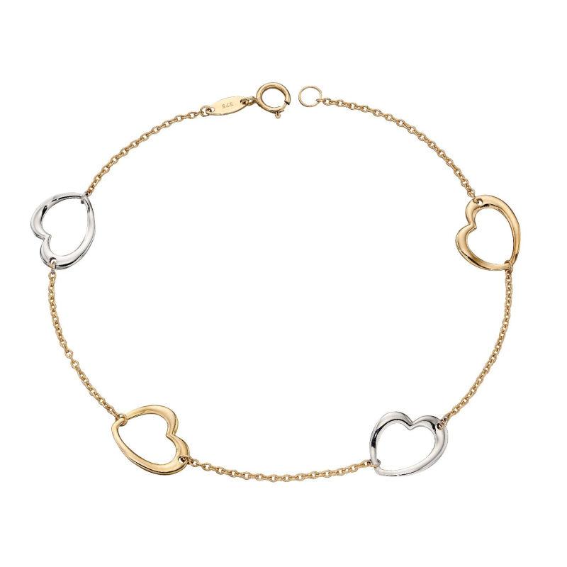 Yellow and White Gold Hearts Bracelet Jewellery Carathea 