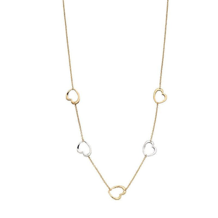 Yellow and White Gold Hearts Necklace Jewellery Gecko