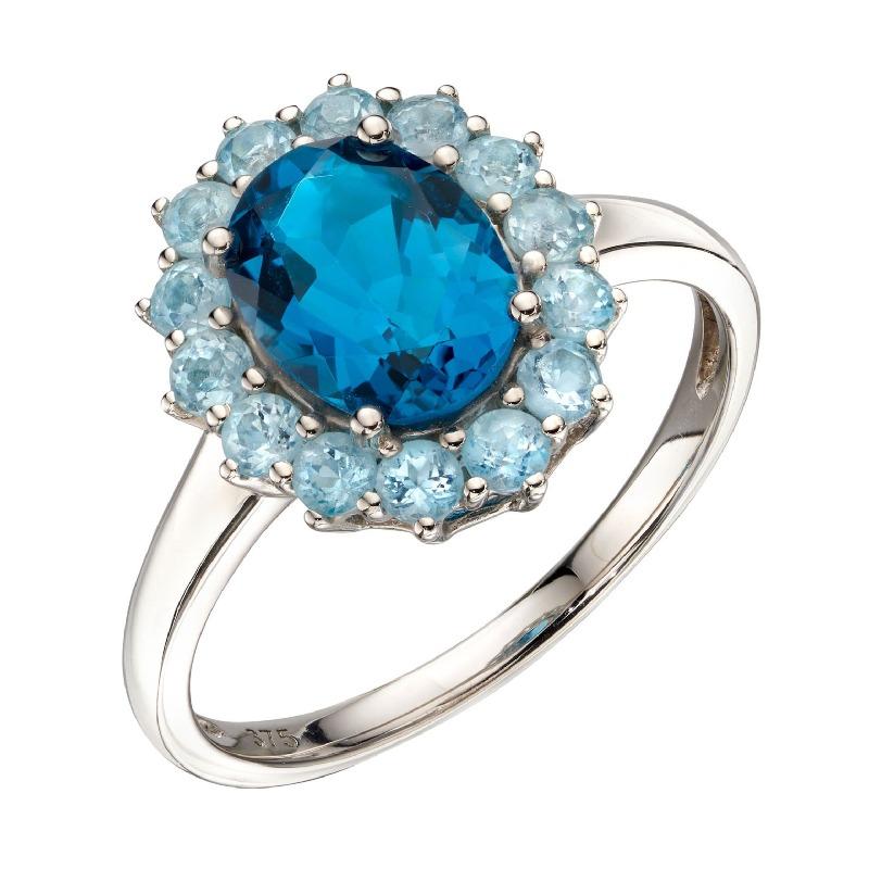 White Gold London Blue Topaz Cluster Ring Jewellery Carathea