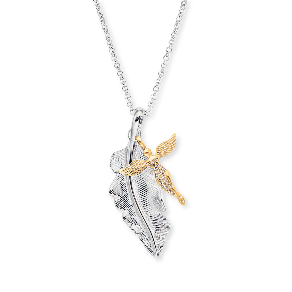 Angel Whisperer Feather Angel Necklace Silver & Gold