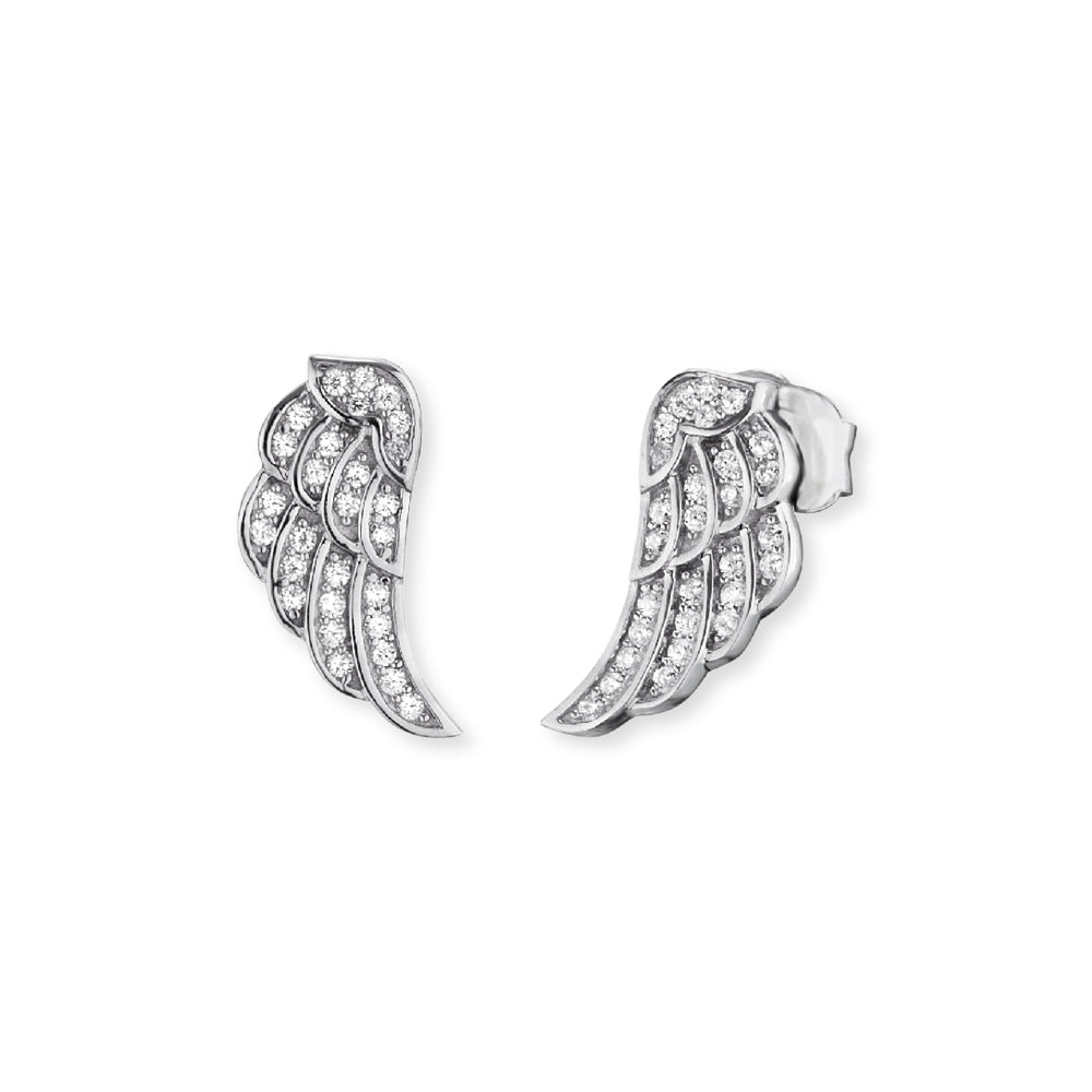 silver angel wing stud earrings