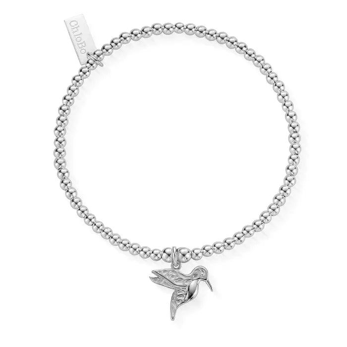 Chlobo silver bracelet with 3mm ball beads and a hummingbird charm | Carathea