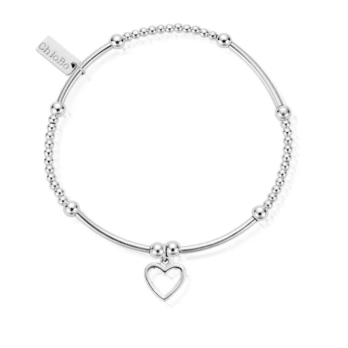 Chlobo silver bracelet with noodles and ball beads and a open heart charm | Carathea