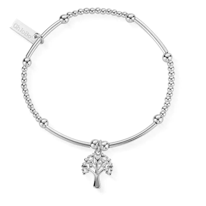 Chlobo silver bracelet with noodles and ball beads and a tree of life charm | Carathea