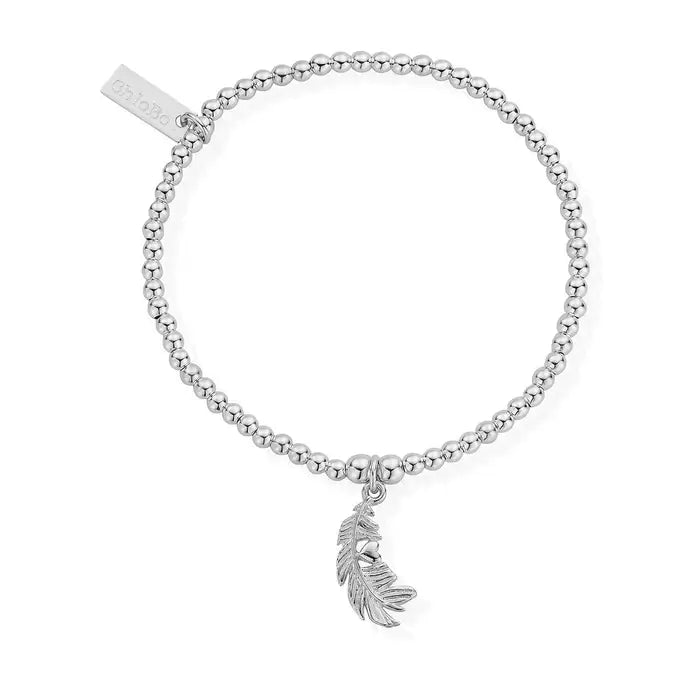 Chlobo silver bracelet with 3mm ball beads and a feather charm with heart