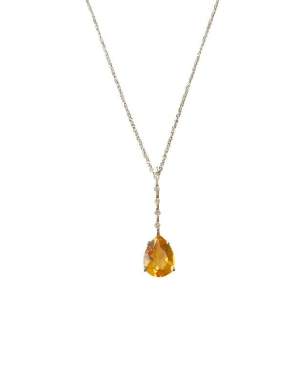 9ct White Gold Citrine and Diamond Pendant Carathea