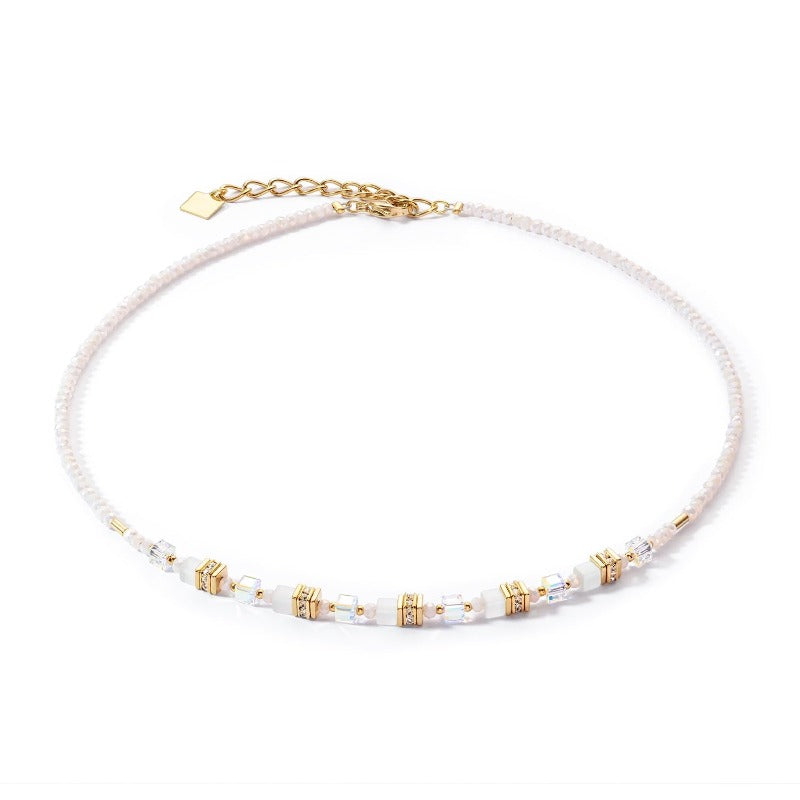 sparkling crystal necklace with mini cubes of gold and white