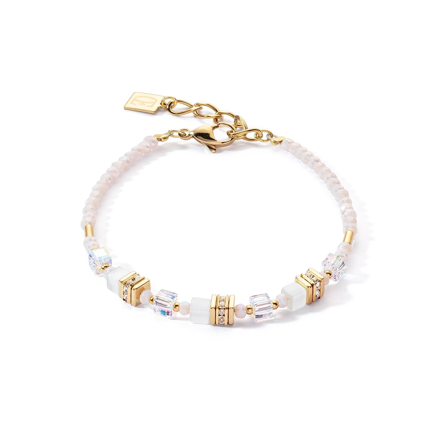 Coeur de Lion mini cube bracelet in white and gold