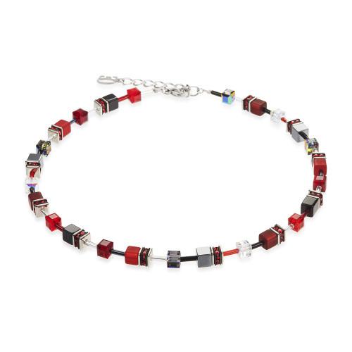 Coeur de Lion Geocube Necklace in Red and Grey 4014/10-0312 Jewellery Carathea jewellers