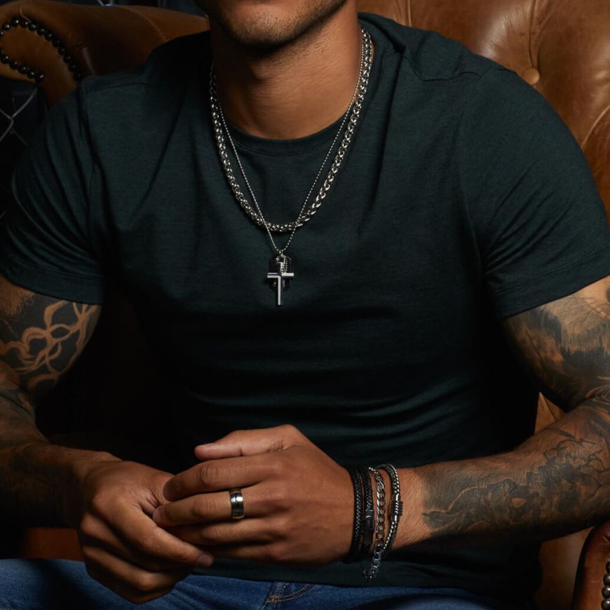 Fred Bennett Stainless Steel Dog Tag and Cross Pendant Men's Necklaces & Pendants FRED BENNETT