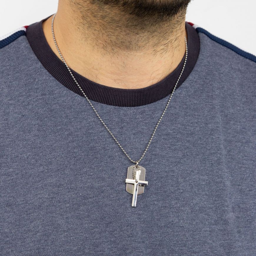 Fred Bennett Stainless Steel Dog Tag and Cross Pendant Men's Necklaces & Pendants FRED BENNETT