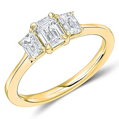 Gold and Diamond Emerald Cut Trilogy Ring 1 ct Diamonds