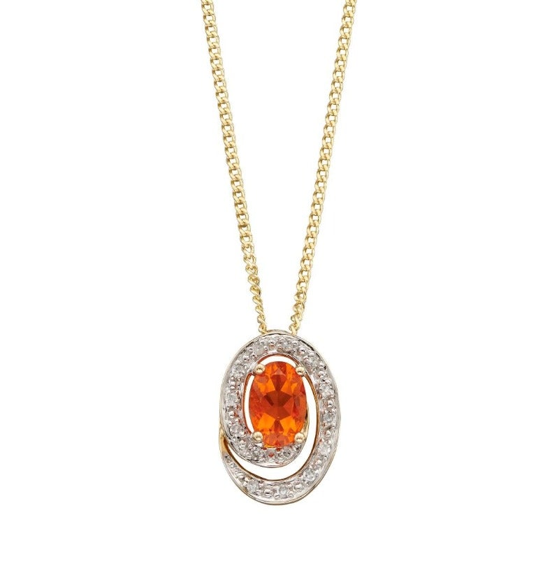 Gold Fire Opal Pendant with Pave Diamonds Necklaces & Pendants Gecko 