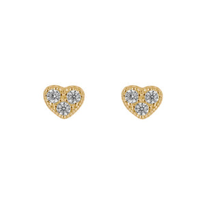Gold Plated Recycled Silver Three CZ Heart Stud Earrings Earrings Gecko 