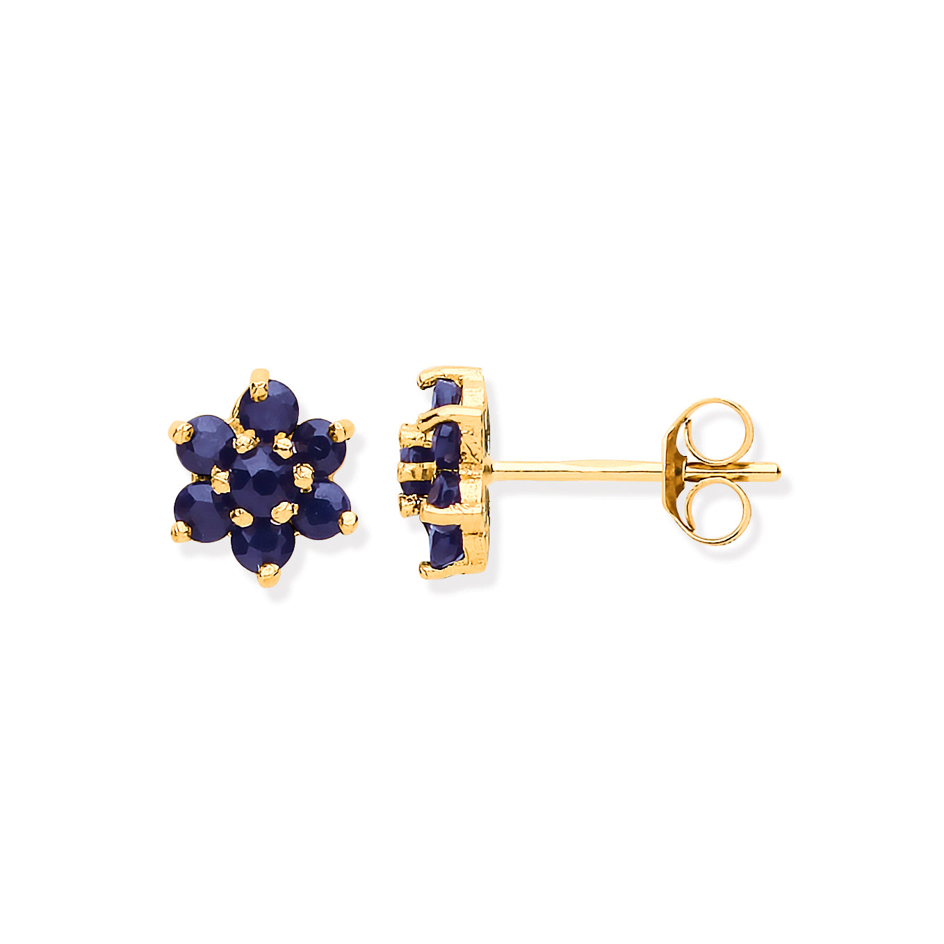 9ct Gold Sapphire Flower Stud Earrings