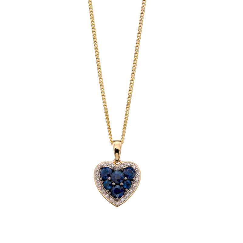 9ct Gold Sapphire and Diamond Heart Pendant Necklaces & Pendants Gecko