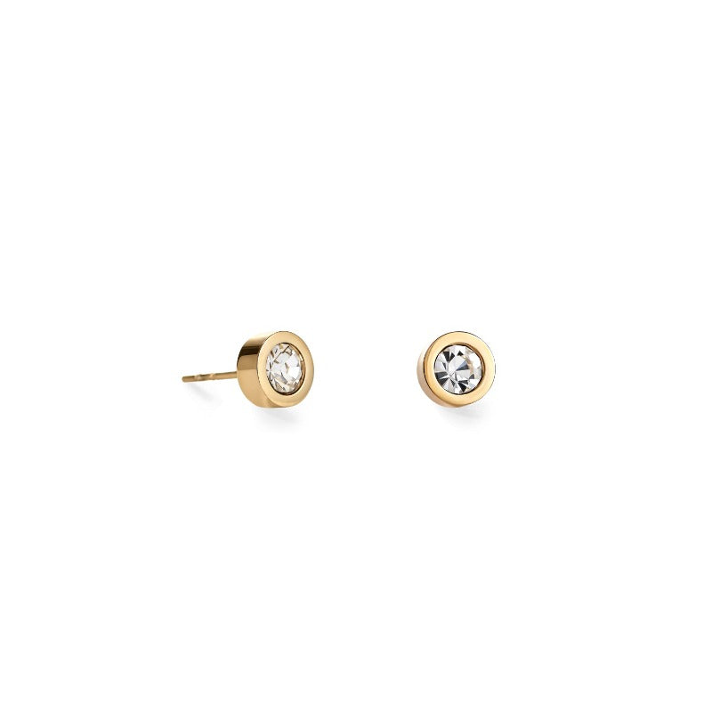 Gold Plated Stainless Steel Round Studs with Crystals Earrings Coeur de Lion 