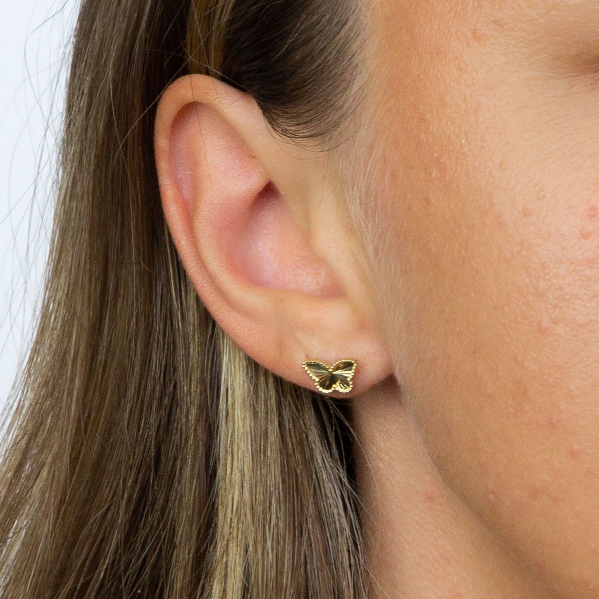 Diamond-Cut Gold Butterfly Stud Earrings