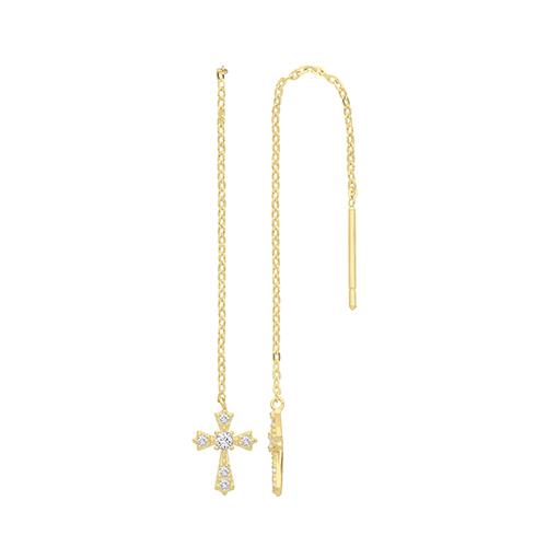 Gold Threader Earrings with CZ Cross Earrings Treasure House Limited 