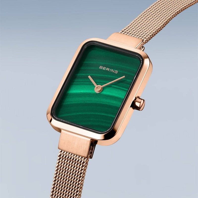 Ladies Square Petite watch in rose gold and malachite Watches Carathea