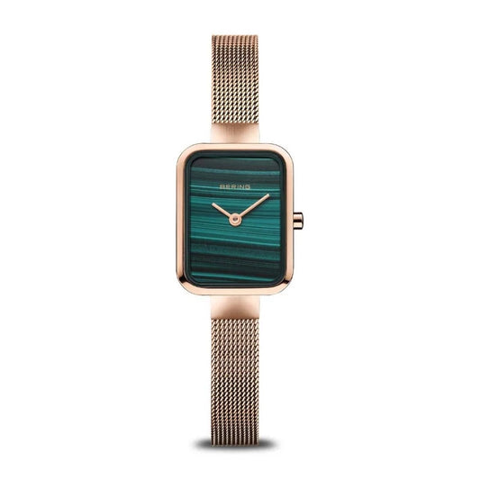 Ladies Square Petite watch in rose gold and malachite Watches Carathea