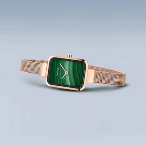 Ladies Square Petite watch in rose gold and malachite Watches Carathea