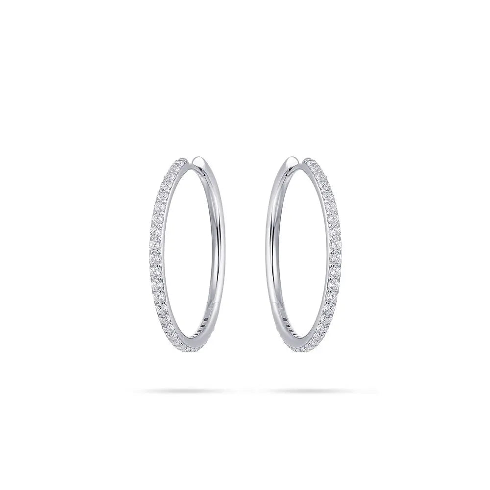 Large silver CZ-set hoop earrings Jewellery Carathea