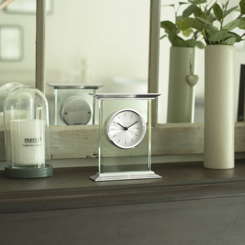 Tall silver tone mantel clock - Carathea