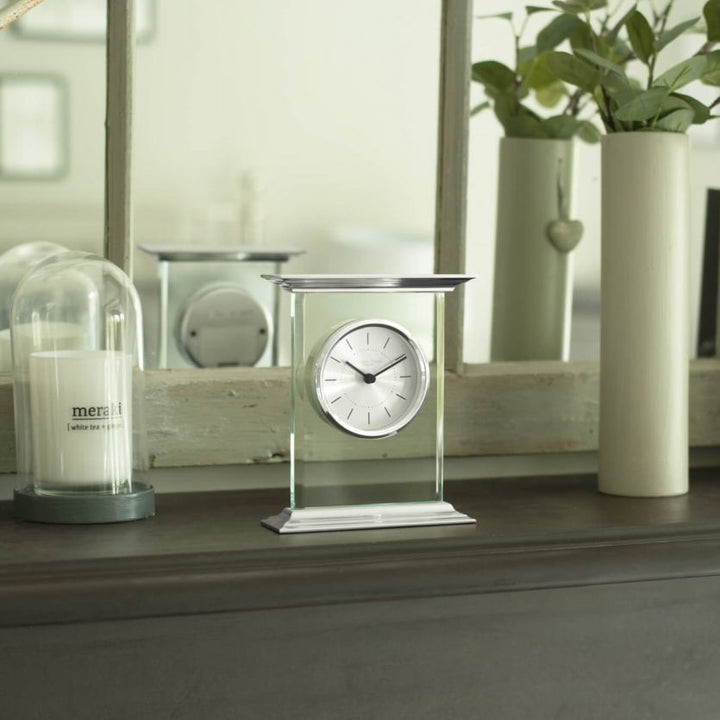 Tall silver tone mantel clock - Carathea