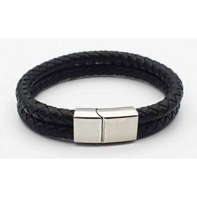 Men's black double stranded leather bracelet Carathea Jewellers