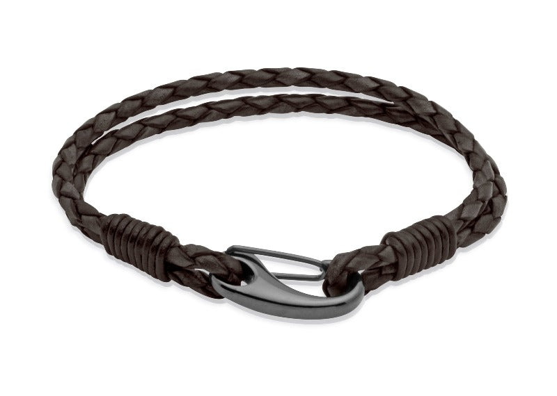 Men's Double Plaited Leather Bracelet in Antique Black Men's Bracelets Unique Medium (21 cm) 