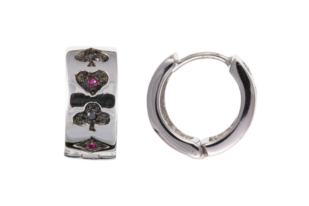 Men's Single Silver Playing Cards Huggie Earring Men's Earrings Carathea