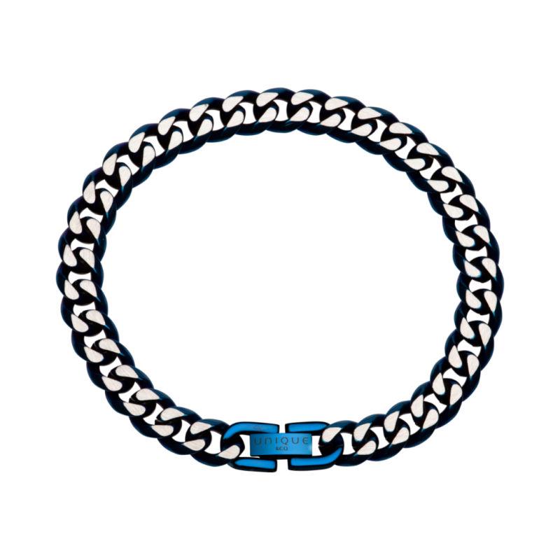 Men's IP Plated Stainless Steel Curb Link Bracelet Men's Rings Unique 21 cm 