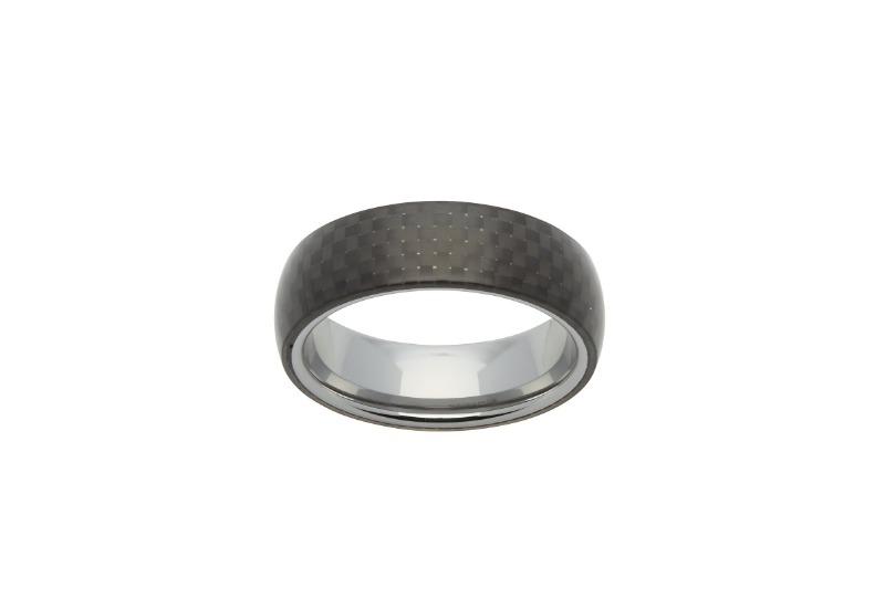 Men's Black Tungsten Carbide Carbon Fibre Ring Men's Rings UNIQUE O 3/4 (56) 