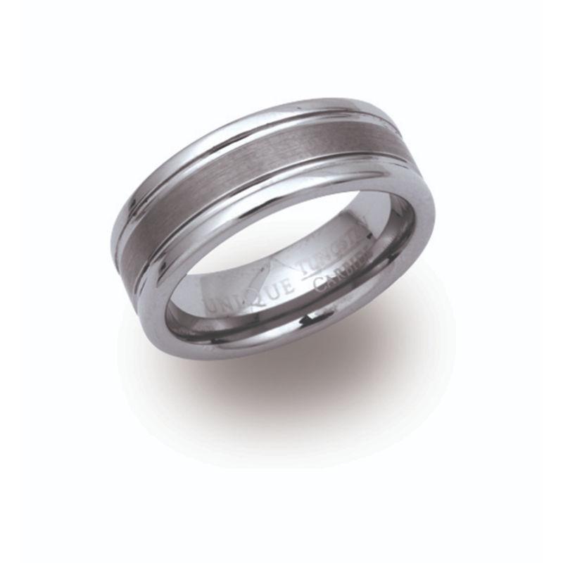 Men's Tungsten Carbide Ring with Grooved Band 
