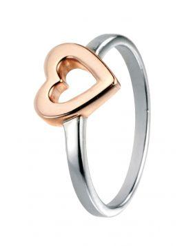 Silver Ring with Rose Gold Open Heart Rings Gecko 