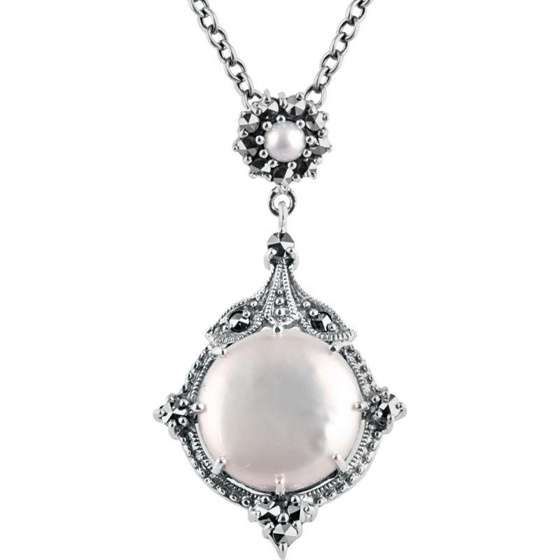 Silver Marcasite Necklace with Cultured Pearl Jewellery Ari D Norman 
