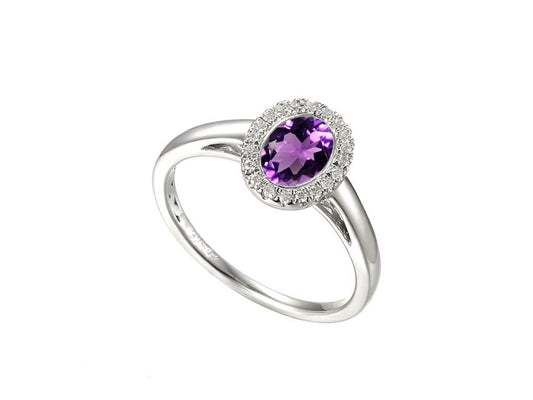 Silver Oval Amethyst Ring with Cubic Zirconia's Carathea