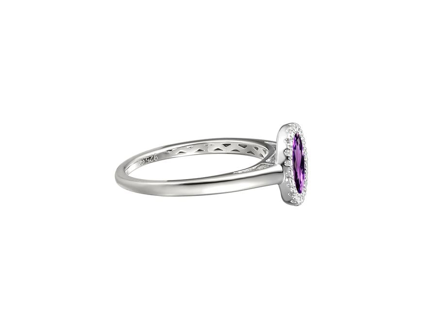 Silver Oval Amethyst Ring with Cubic Zirconia's Carathea