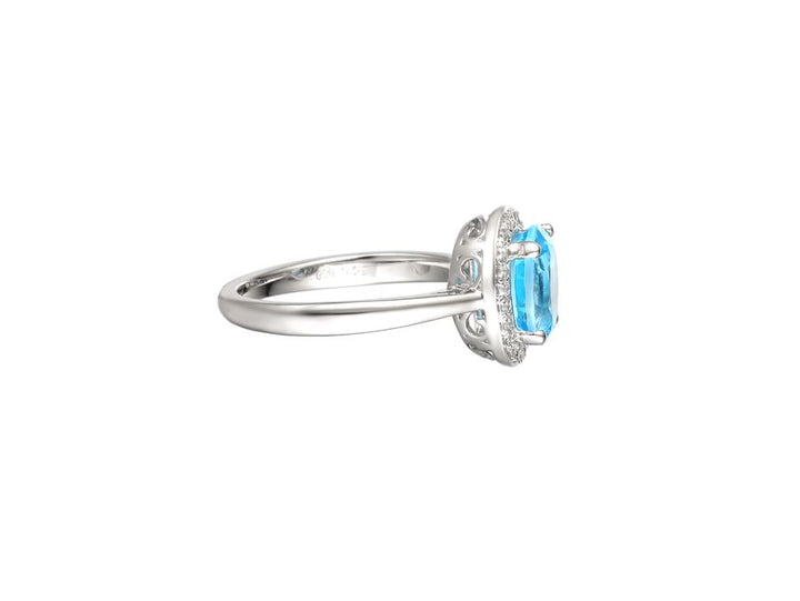 Silver Oval Blue Topaz Cluster Ring with CZ's AMORE