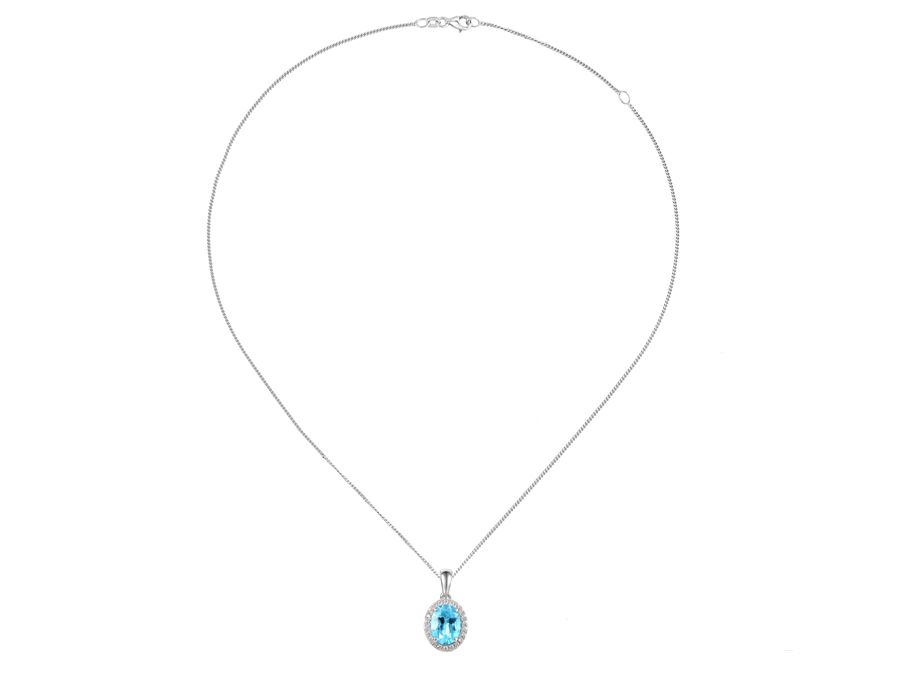 Siver Blue topaz and CZ cluster pendant - Carathea jewellers