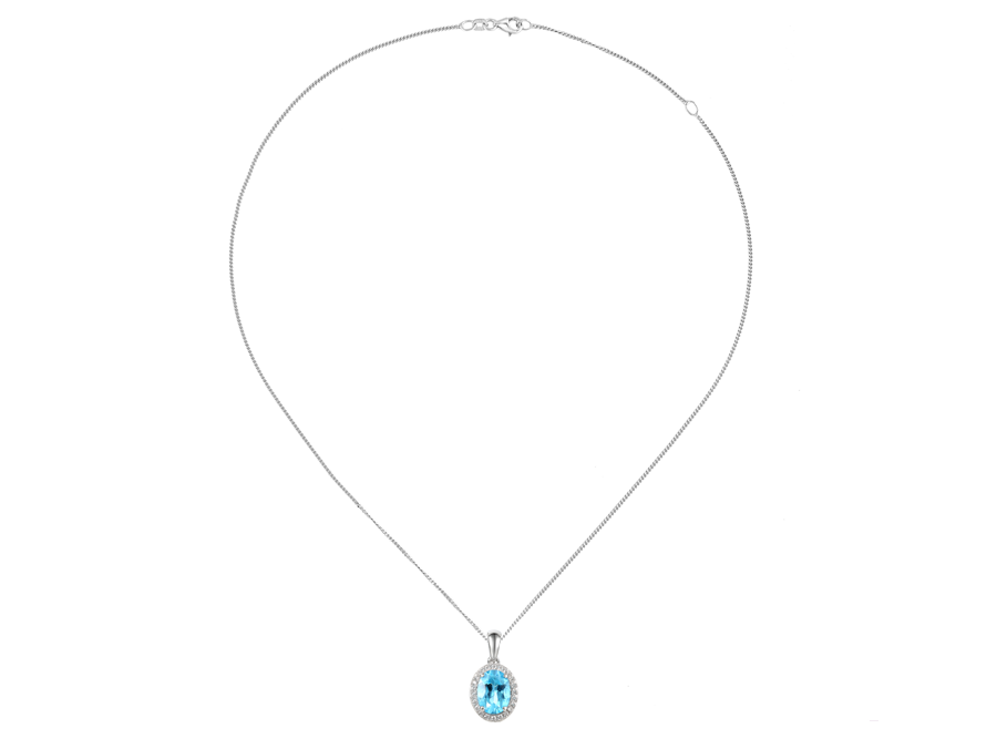 Silver Oval Blue Topaz and CZ Cluster Pendant